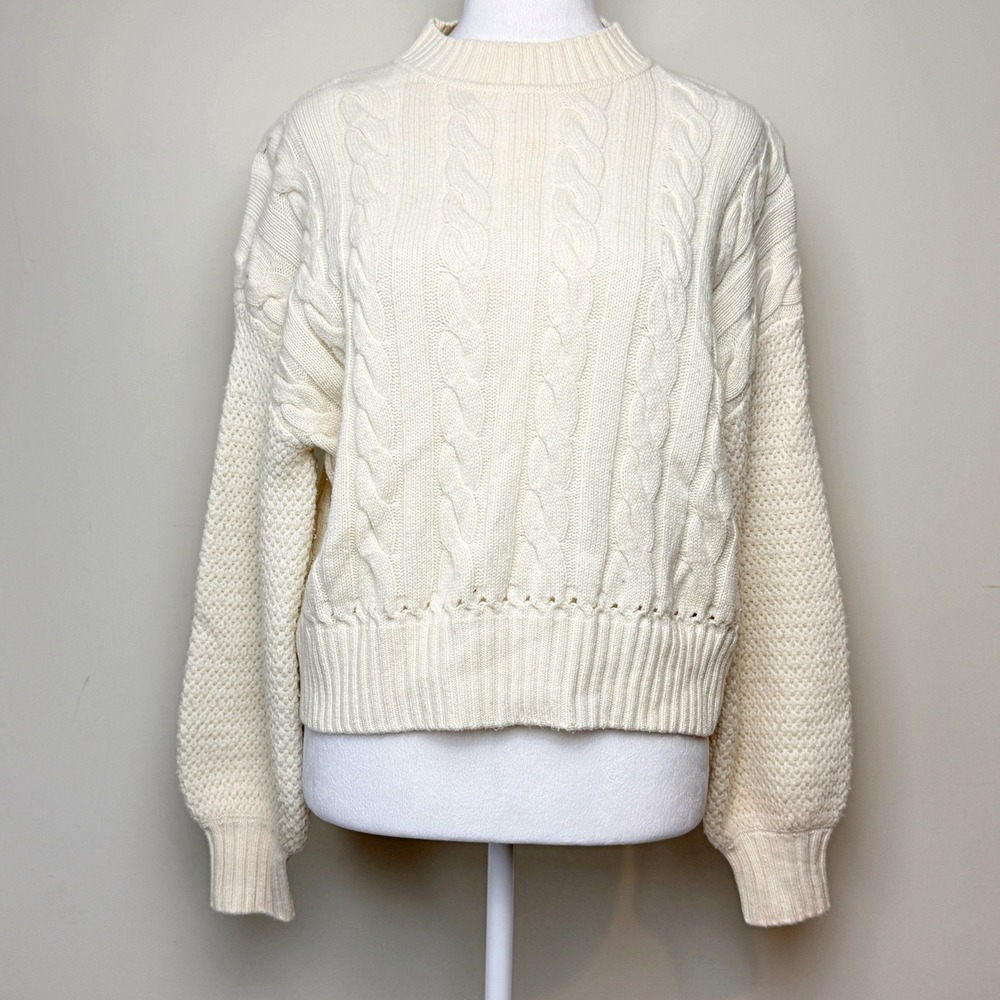 TOCCHIN x RTR Cream Cable Knit Mock Neck Long Sleeve Sweater‎ Size S